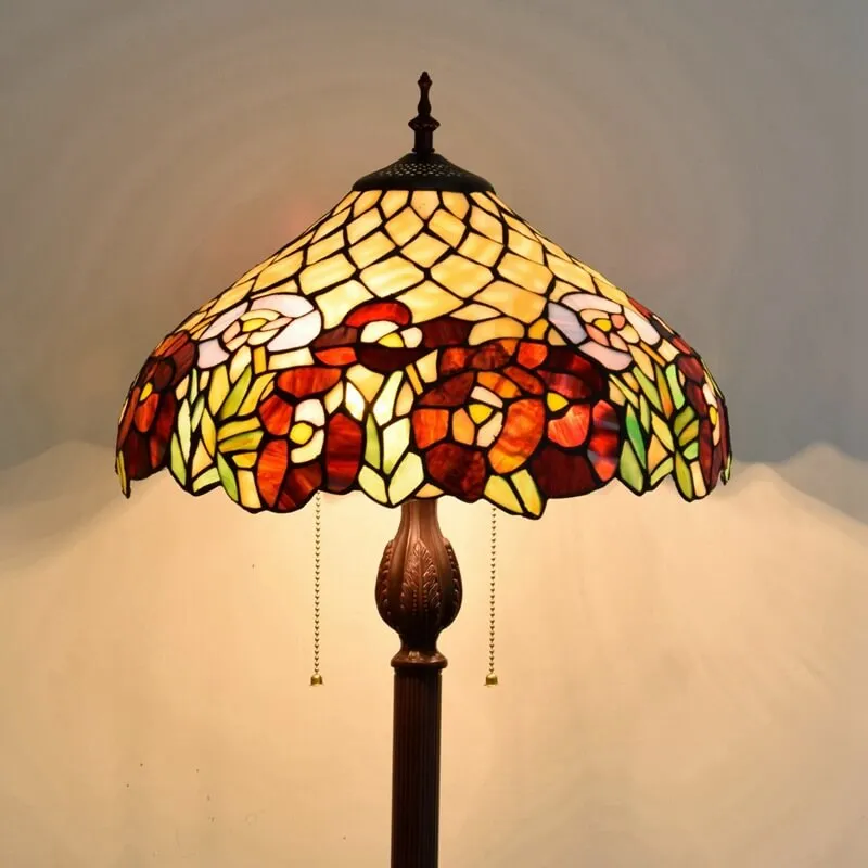 Tiffany Decorative Umbrella Iron Resin Stained Glass 3-Light Standing Floor Lamp