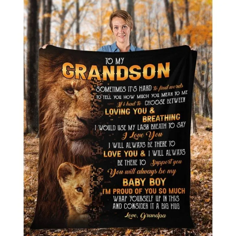 To My Grandson - From Grandpa - LionBlanket - A322 - Premium Blanket