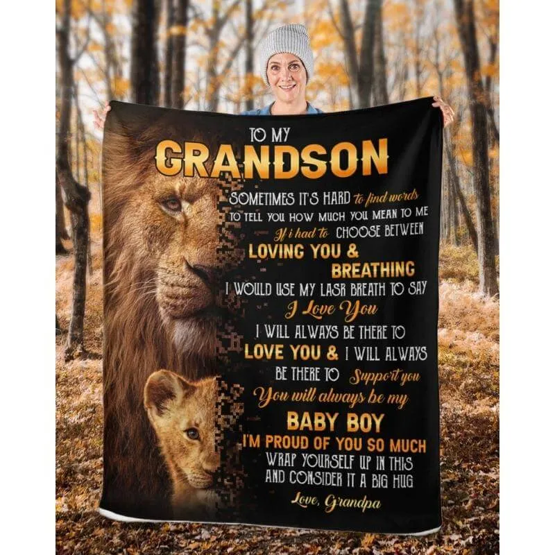 To My Grandson - From Grandpa - LionBlanket - A322 - Premium Blanket