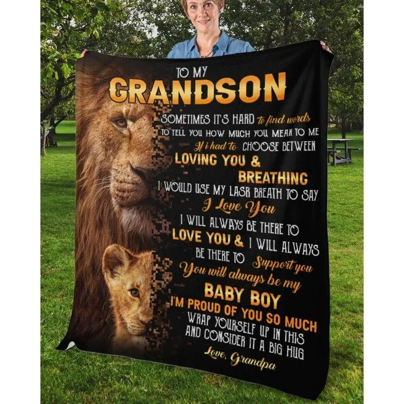 To My Grandson - From Grandpa - LionBlanket - A322 - Premium Blanket