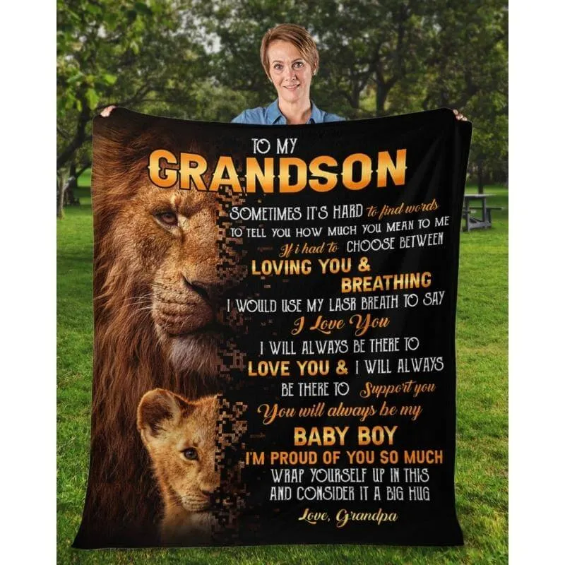 To My Grandson - From Grandpa - LionBlanket - A322 - Premium Blanket