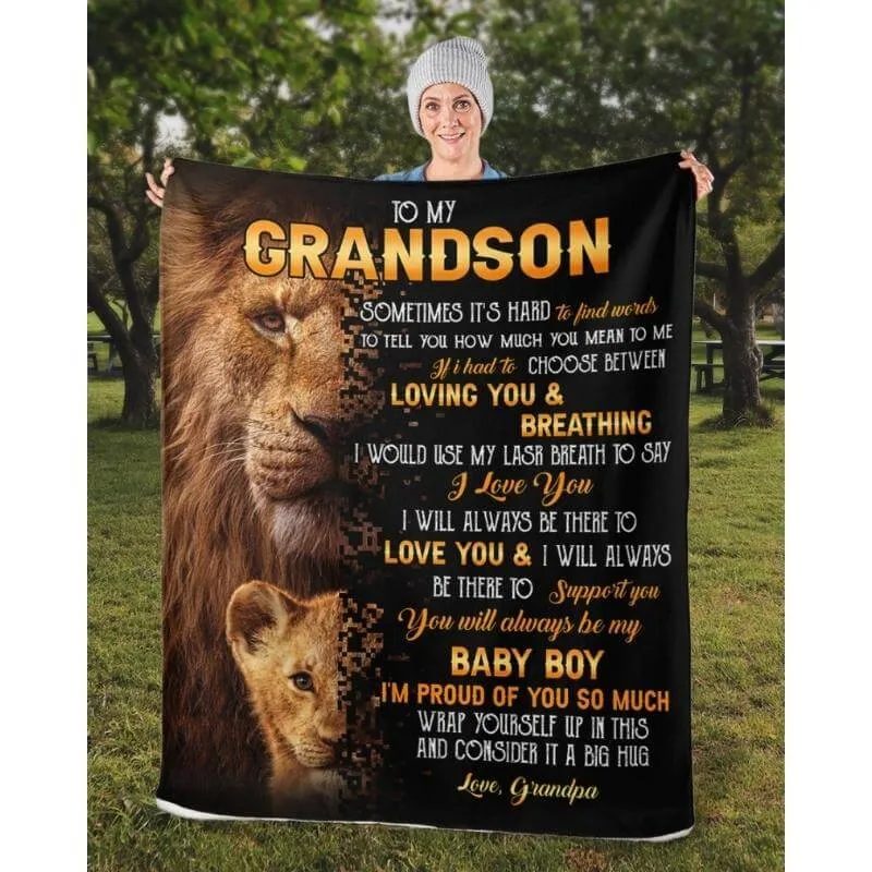 To My Grandson - From Grandpa - LionBlanket - A322 - Premium Blanket