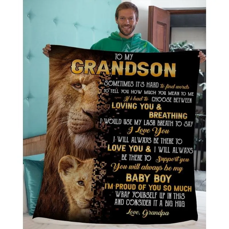 To My Grandson - From Grandpa - LionBlanket - A322 - Premium Blanket