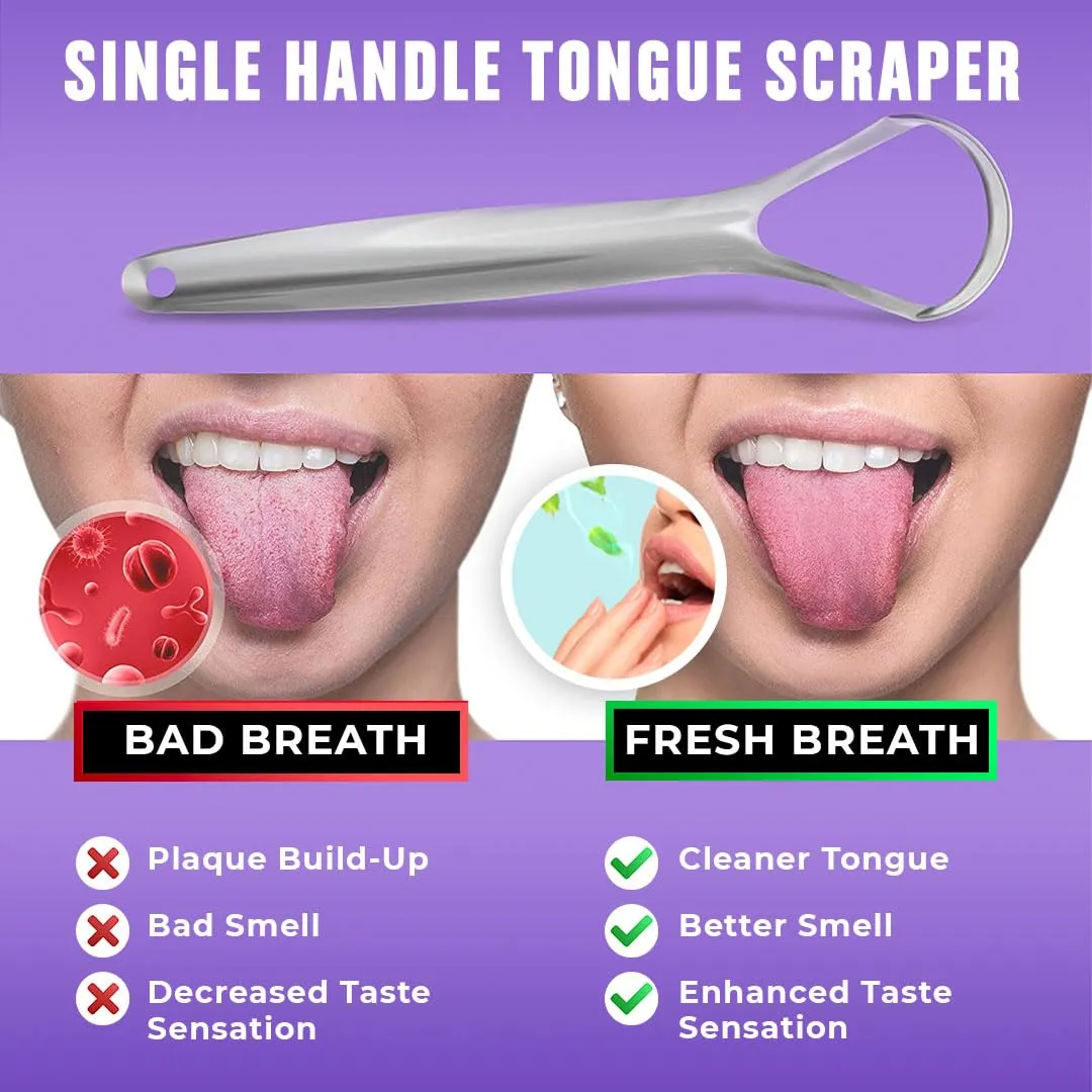 Tongue Scraper for Adults (2 Pack), Reduce Bad Breath (Travel Cases Included), Stainless Steel Tongue Cleaners, 100% Metal Tongue Scraper with Case Fresh Breath Tongue Cleaner Oral