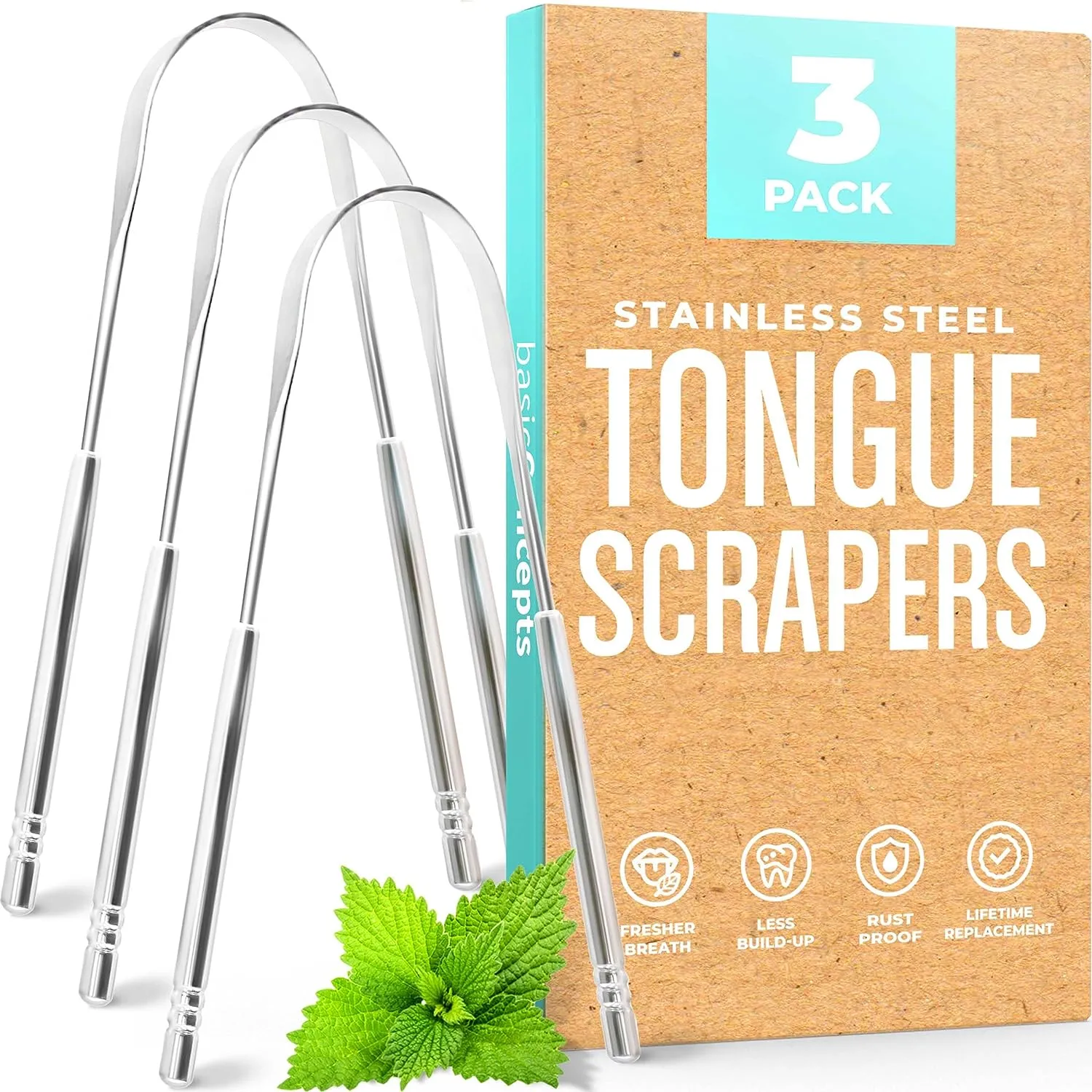 Tongue Scraper for Adults (2 Pack), Reduce Bad Breath (Travel Cases Included), Stainless Steel Tongue Cleaners, 100% Metal Tongue Scraper with Case Fresh Breath Tongue Cleaner Oral