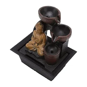 Ubersweet® Synthetic Resin Buddha Fountain, Rustproof 1 Light Bead Durable Buddha Water Flowing Decoration Colorful Light for Study (EU Plug 220V)