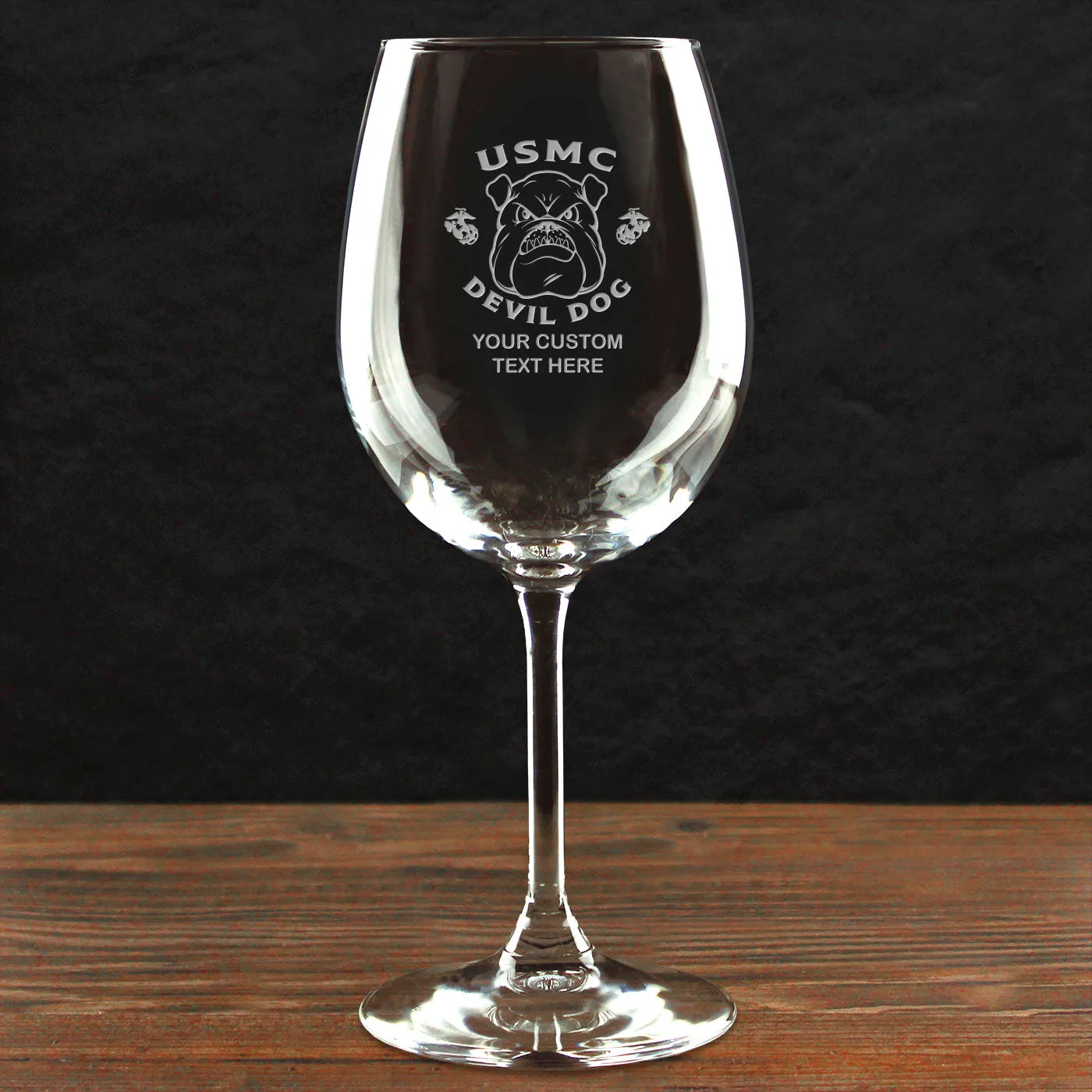 USMC 'Build Your Glass' Personalized 16 oz. Etched Wine Glass