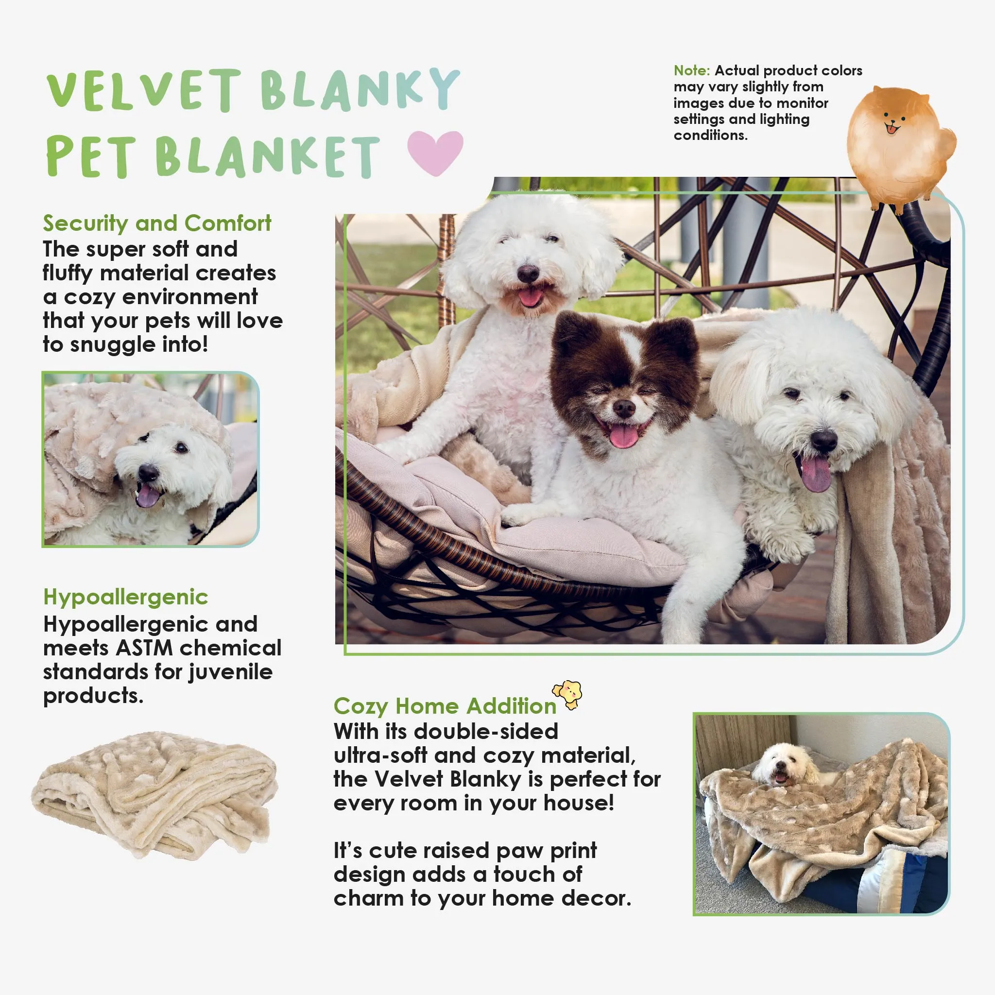 Velvet Blanky Pet Blanket for Dogs/Cats/Pets, Raised Paw Print Design, Double-Sided Ultra Soft Material, Hypoallergenic, No Harmful Chemicals