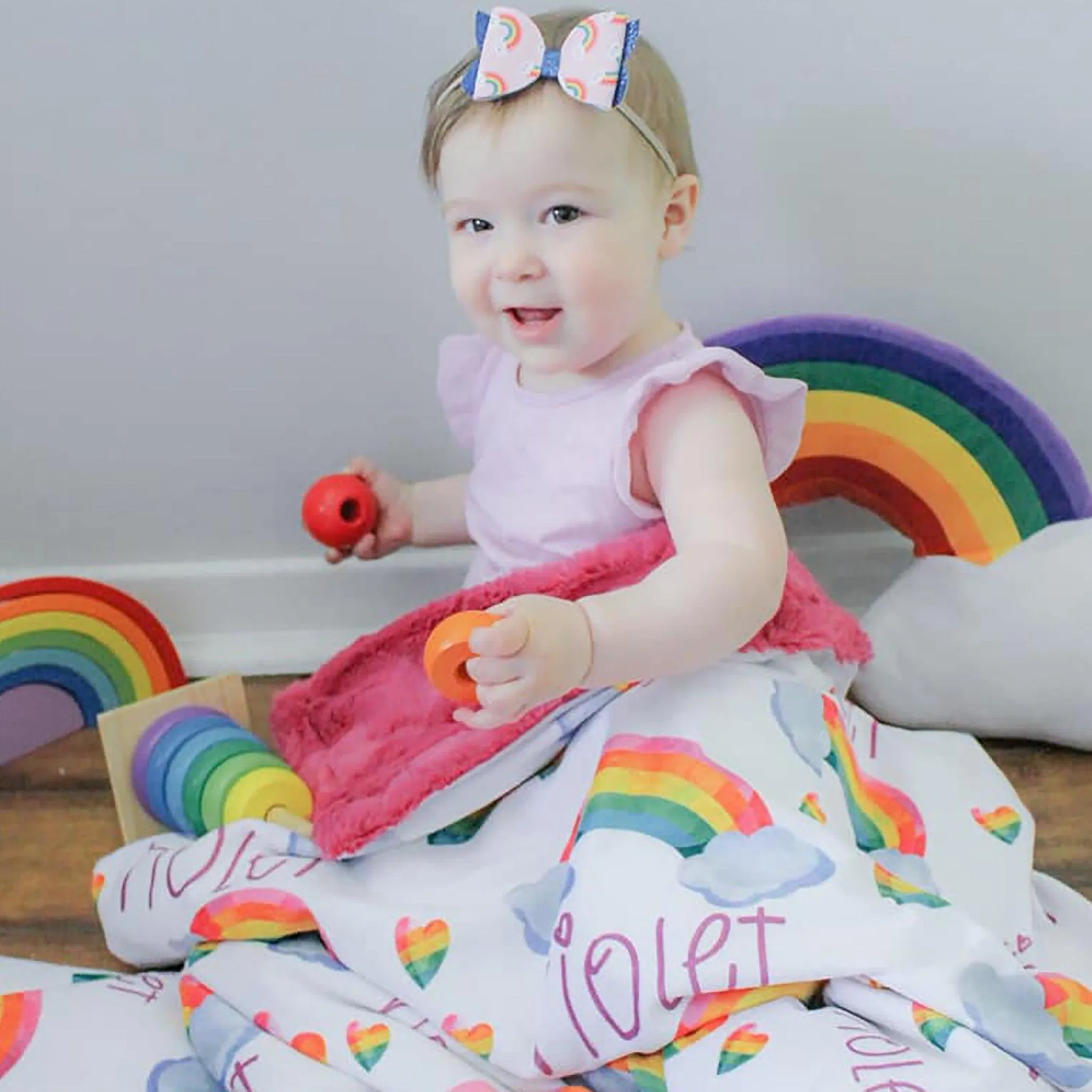 Vibrant Rainbow Print Personalized Minky Blanket (Sherpa)