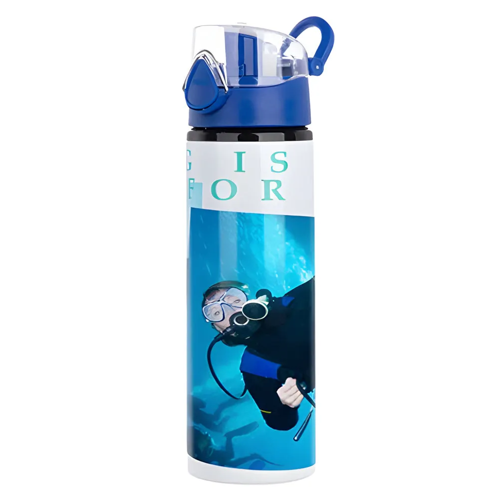 [Water Bottles - BLUE - Coloured Flip Lid - 750ml - White