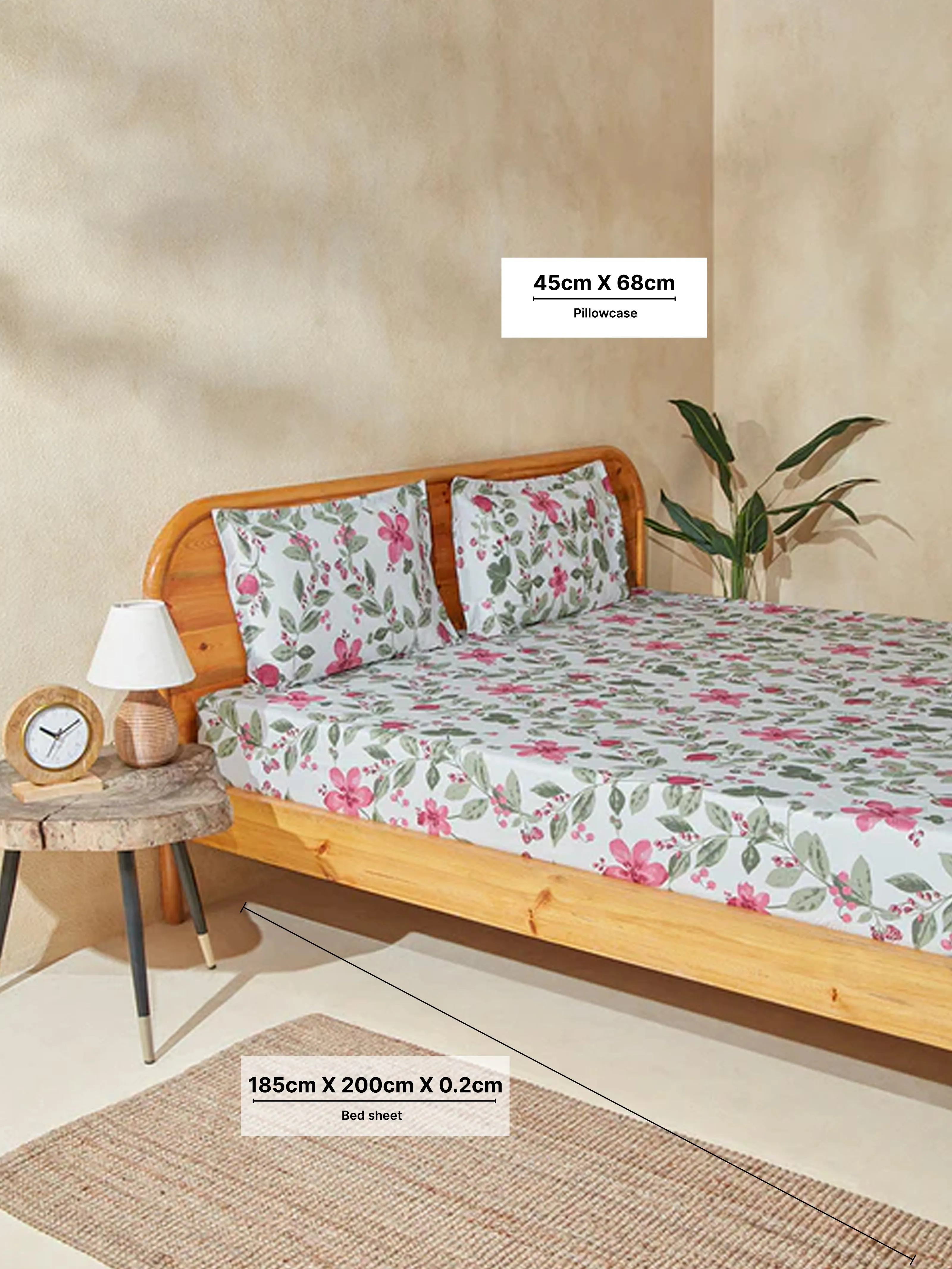 Westside Home Multicolour Floral King Bed Fitted Sheet and Pillowcase Set