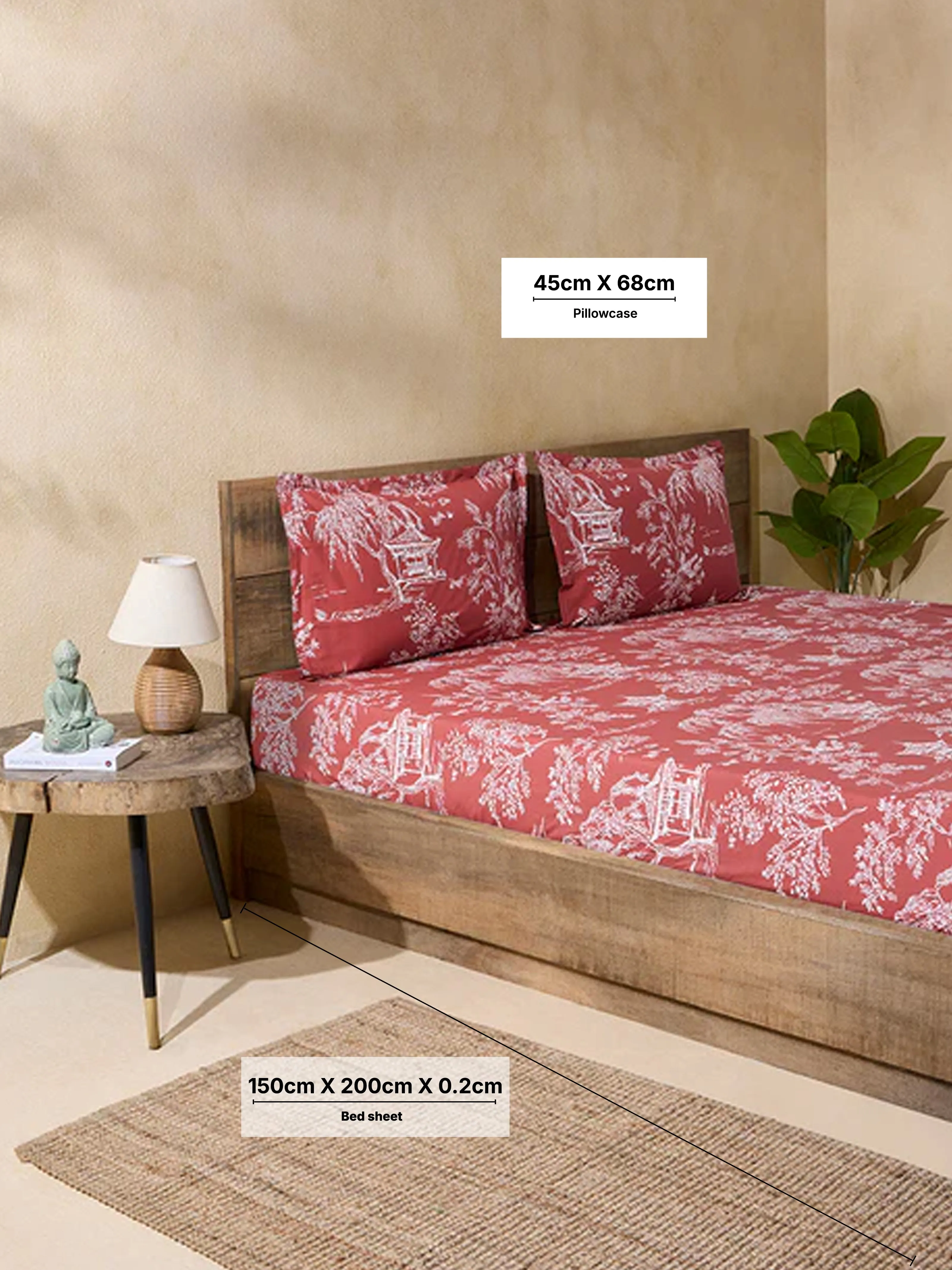 Westside Home Rust Printed Double Bed Fitted Sheet and Pillowcase Set