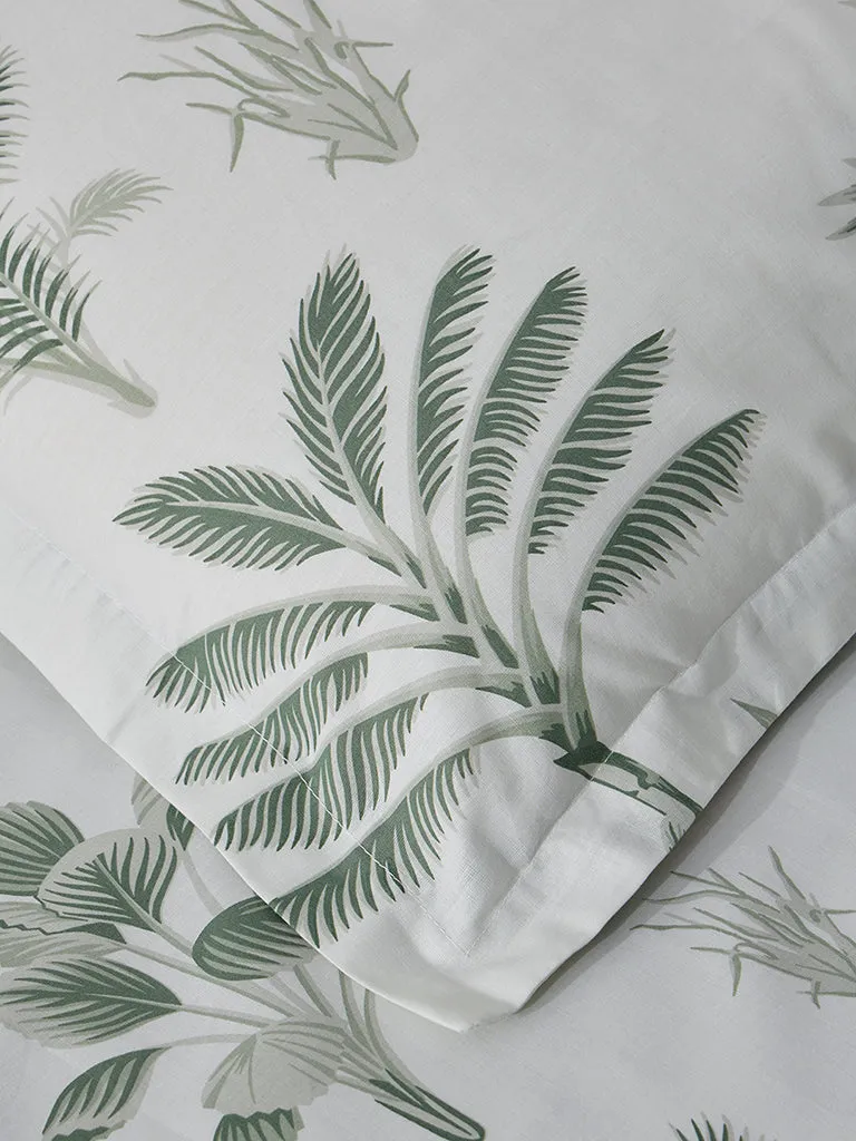 Westside Home Sage Botanical Design King Bed Fitted Sheet and Pillowcase Set