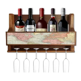 Wine Rack Wall Cabinet Wooden for Living Room - Stores 5 Bottles 6 Glasses