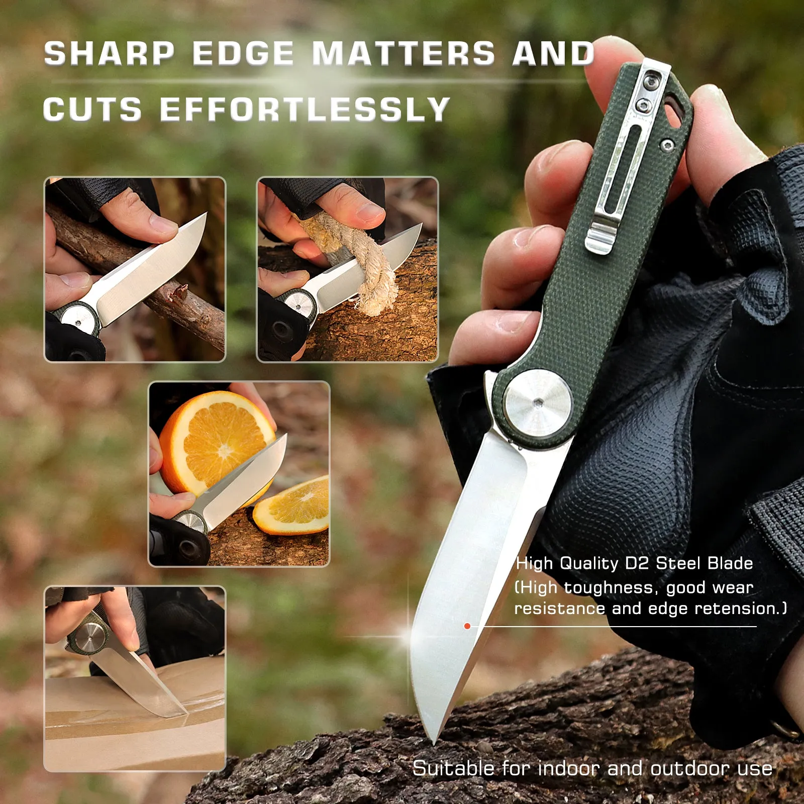 XTOUC Best EDC Knife Micarta Non-slip Handle D2 Steel Blade Folding Pocket Knives GK22D