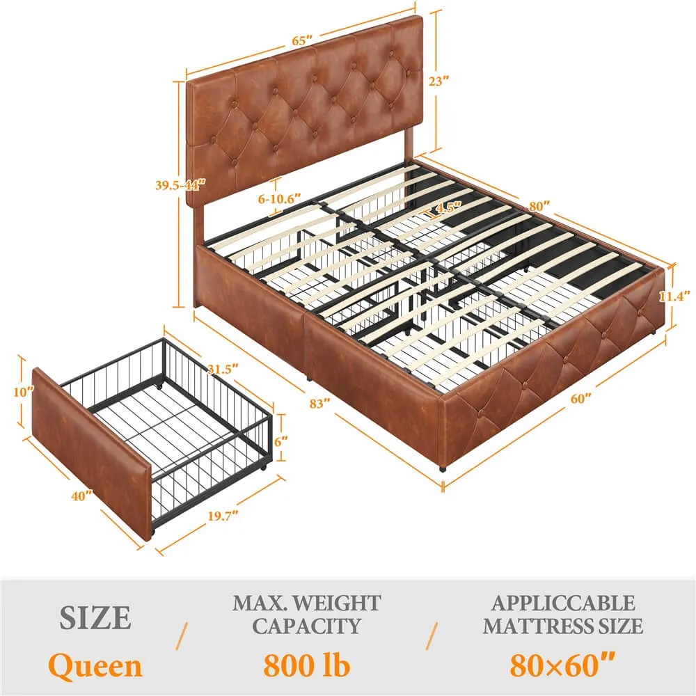 Yaheetech Bed Frame with Drawer Storage, Amber Brown