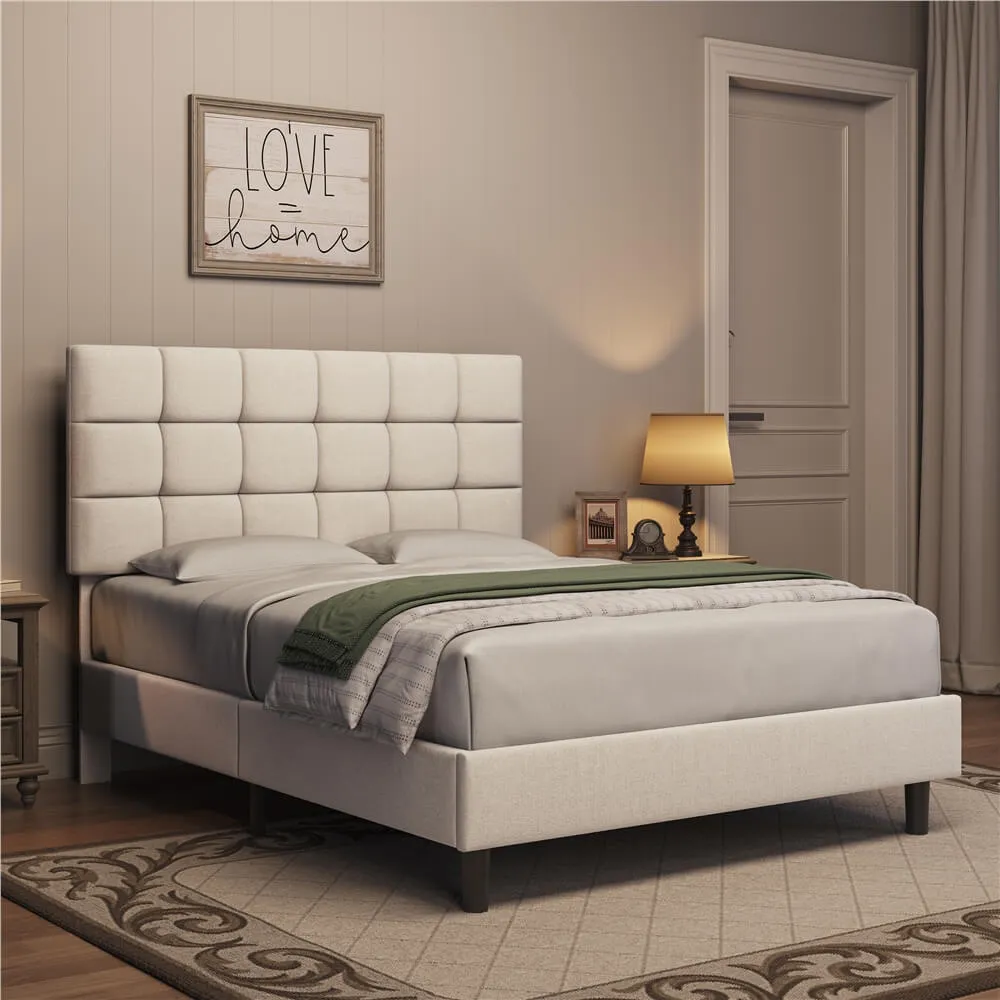 Yaheetech Upholstered Bed Frame, Beige