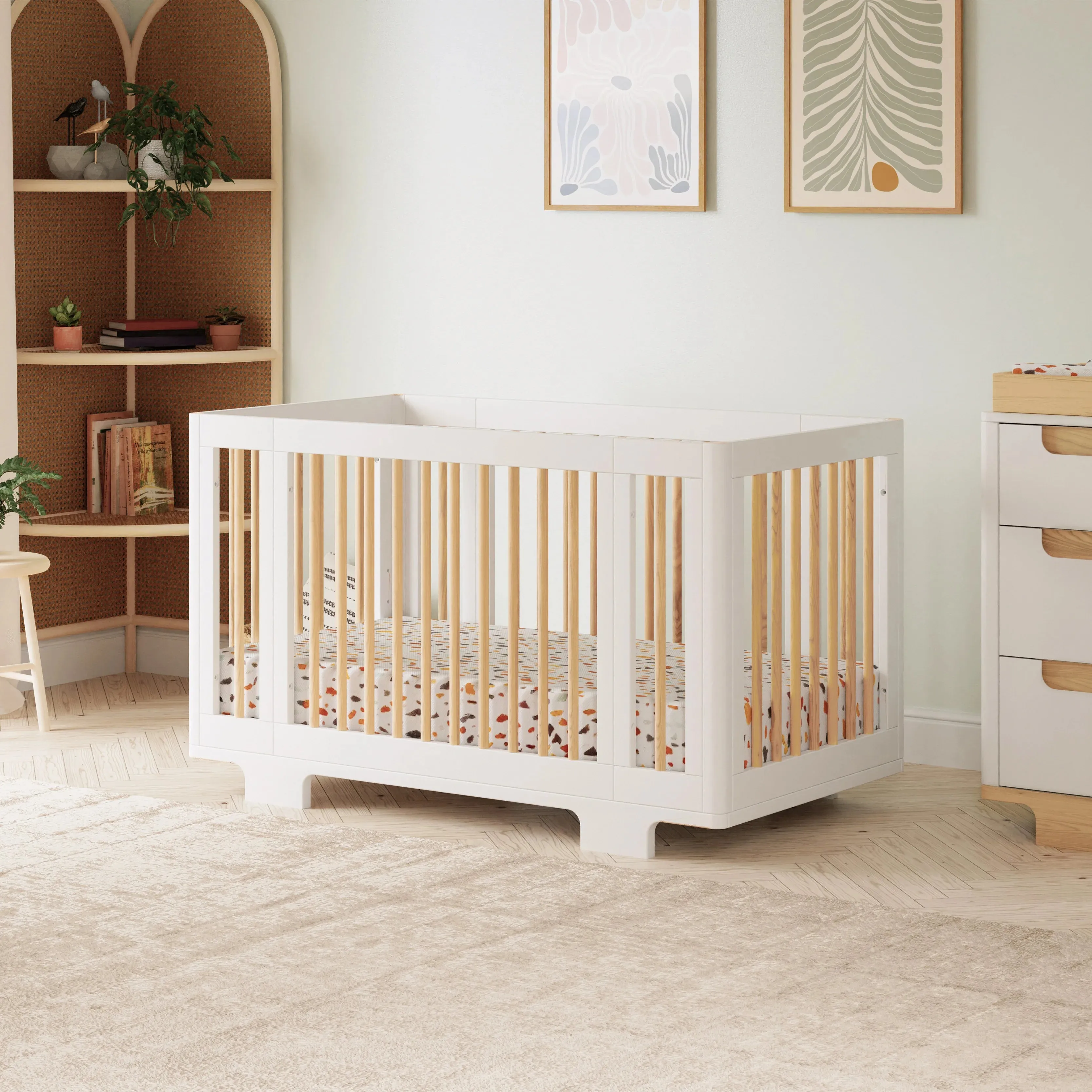 Yuzu 8-in-1 Convertible Crib with All-Stages Conversion Kits | White / Natural