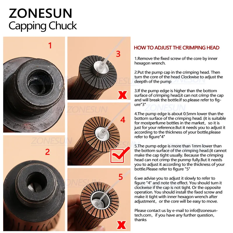 ZONESUN 15/17/20/22mm Manual Perfume Spray Bottle Collar Ring & Sprays Caps Capping Head of Capping Crimping Machine